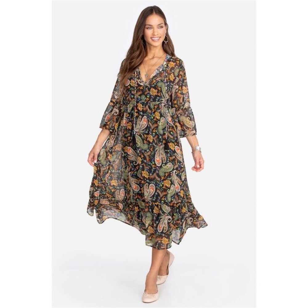 Johnny Was Jade Bryce Black Multi Paisley Maxi Dress